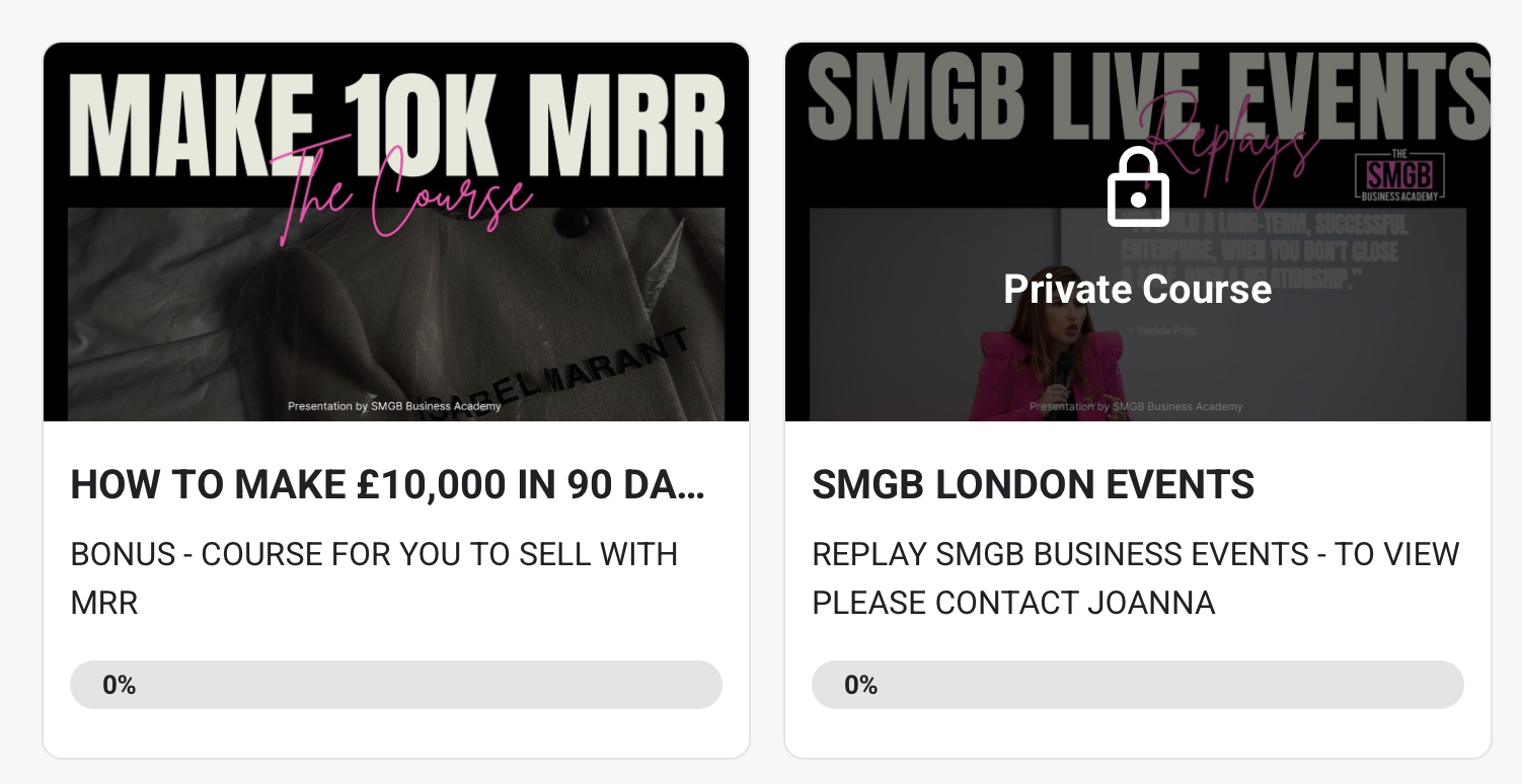 Modules de formation SMGB Business Academy – plus de 100 cours en ligne sur le business digital, marketing, vente, automatisation, réseaux sociaux, branding et mindset pour créer un business en ligne rentable et durable.